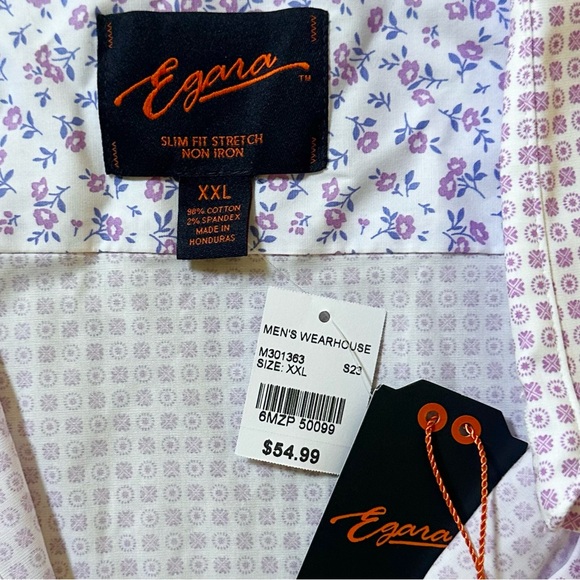 EGARA NWT XXL Slim Fit Sport Shirt • Berry Pink Purple Geo Tile Print Button Up - Picture 7 of 11